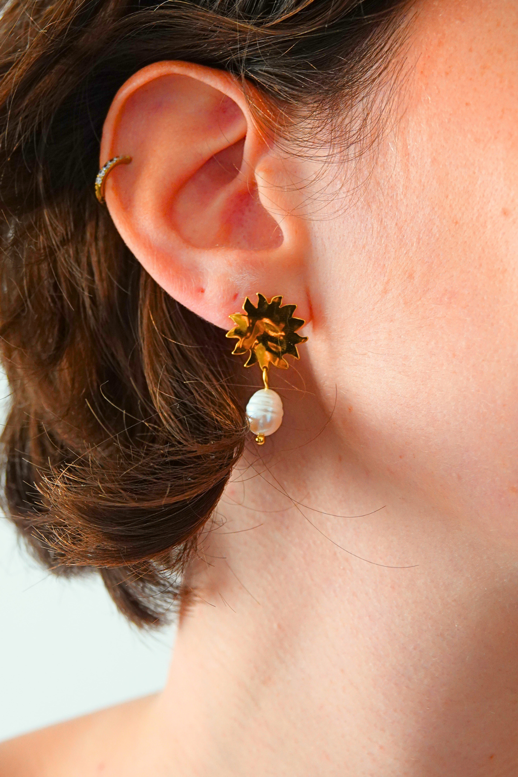 Boucles d'Oreilles Soleil et Perle Eau Douce