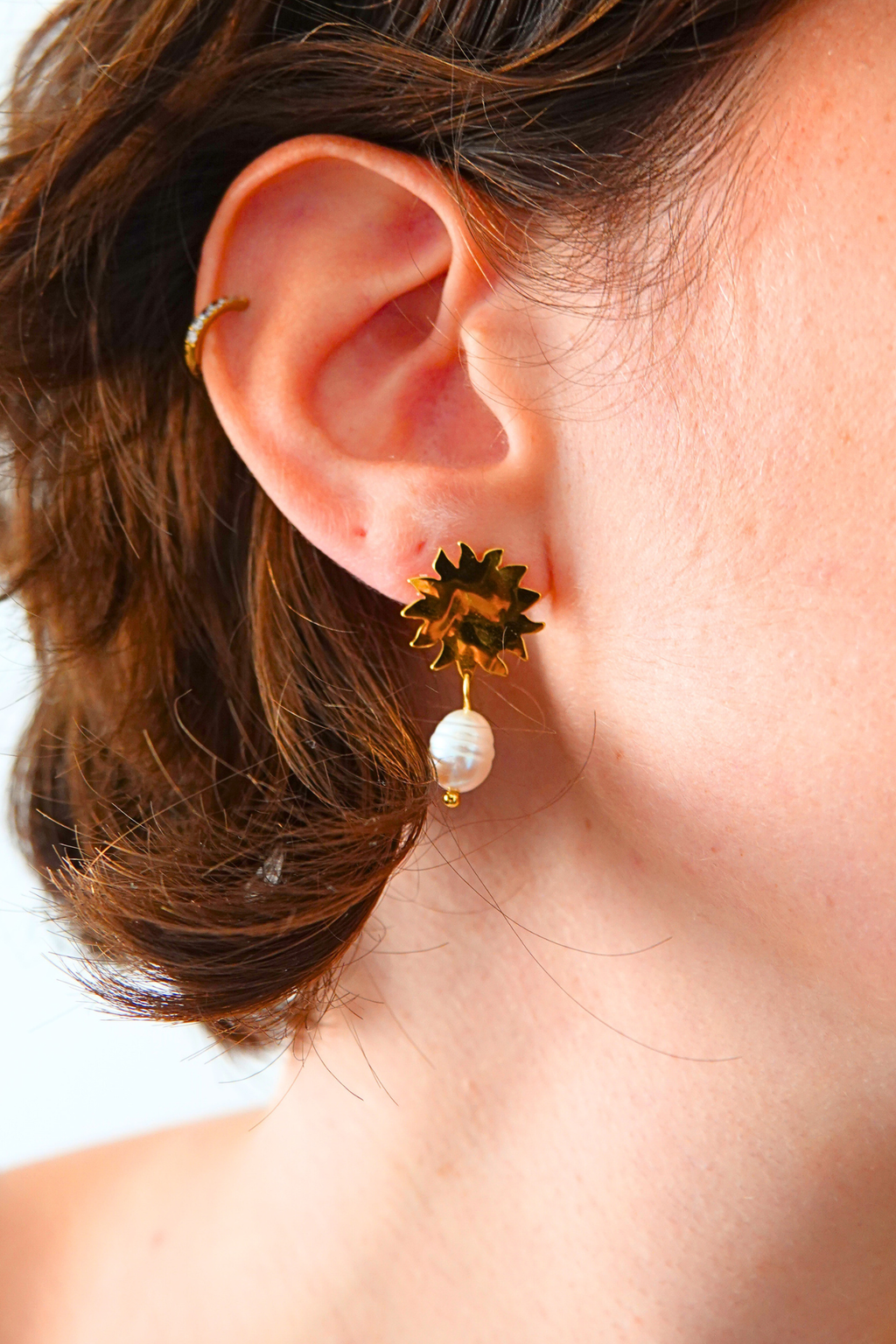 Boucles d'Oreilles Soleil et Perle Eau Douce