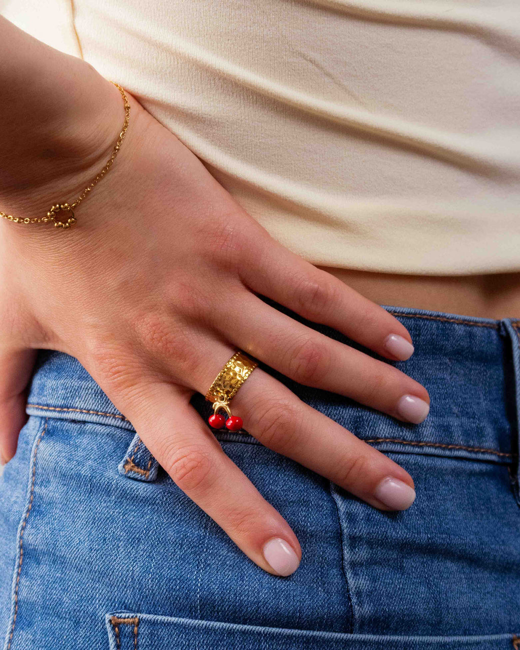 Bague Breloque Cerise Dorée