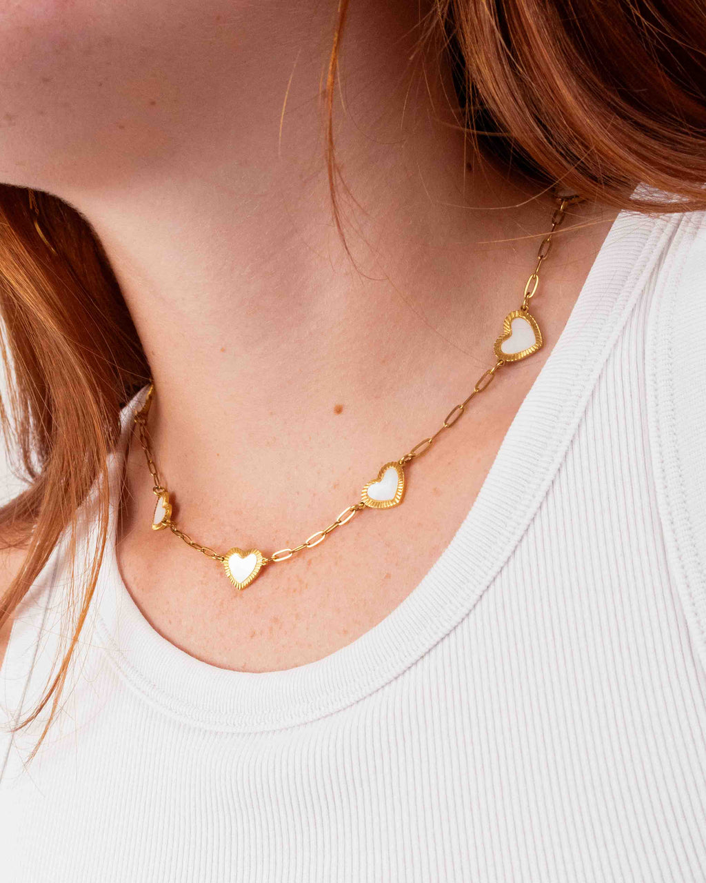 Collier Doré Coeurs en Nacres