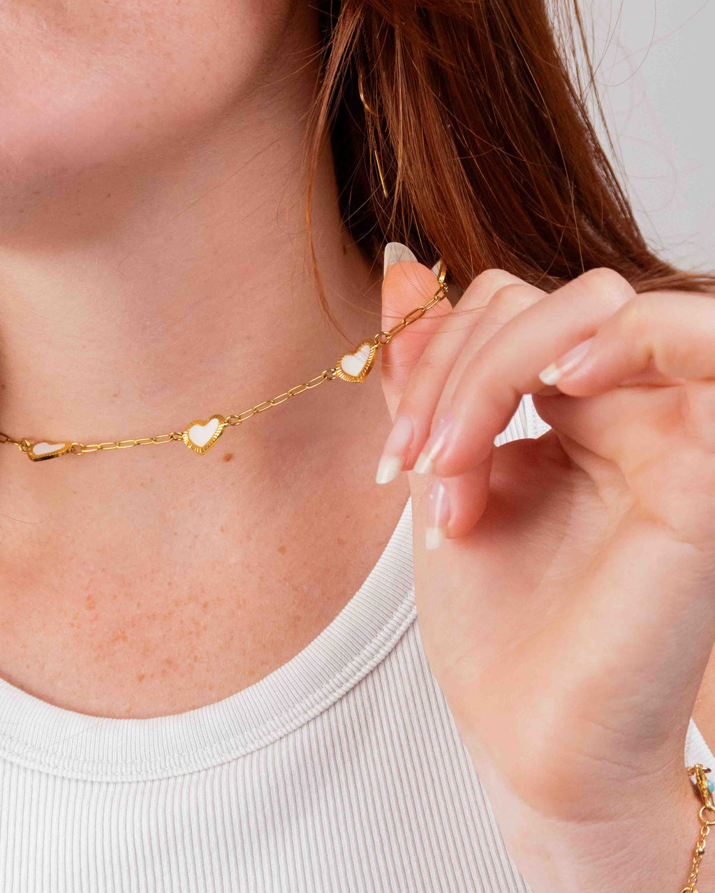 Collier Doré Coeurs en Nacres