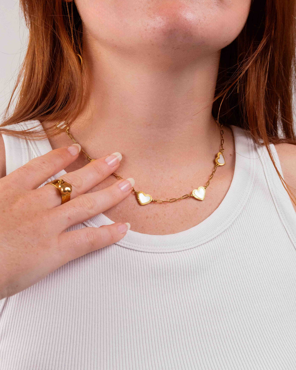 Collier Doré Coeurs en Nacres