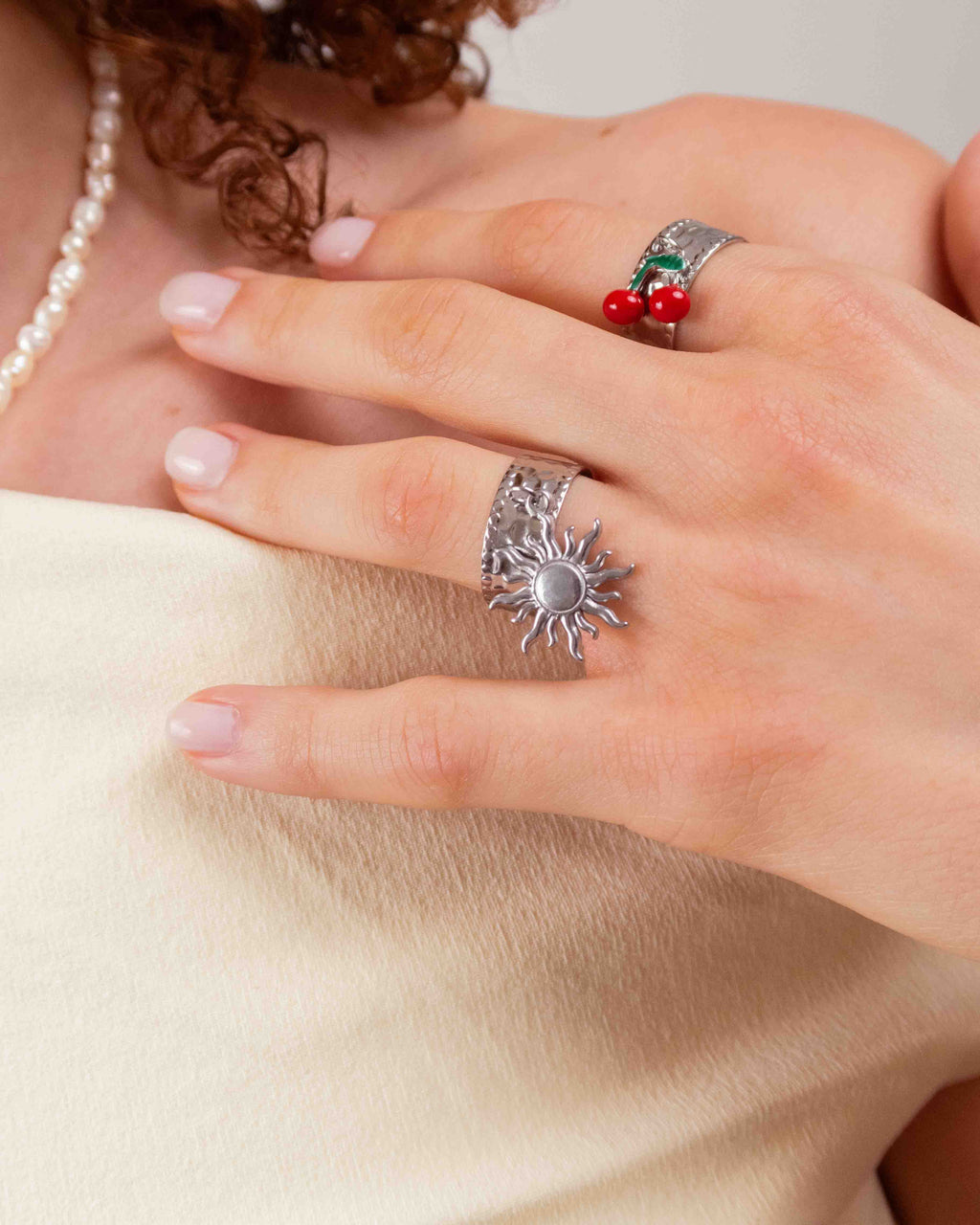 Bague Breloque Soleil Argentée