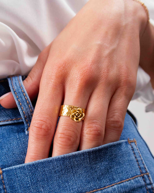 Bague Breloque Fleur Dorée