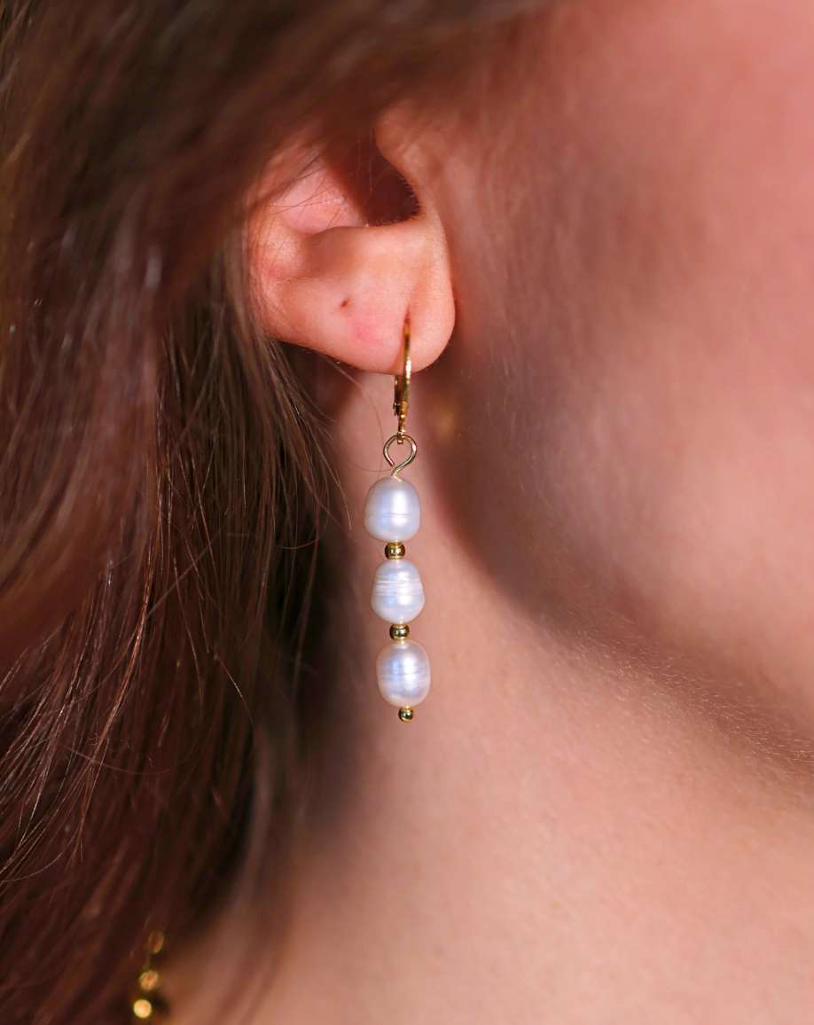 Boucles d'Oreilles Perle d'Eau Douce (triple)