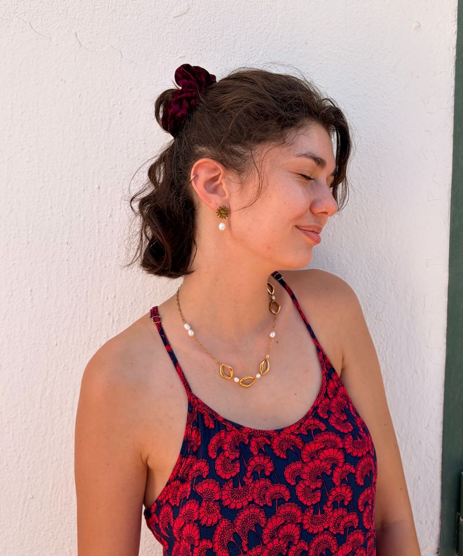 Boucles d'Oreilles Soleil et Perle Eau Douce