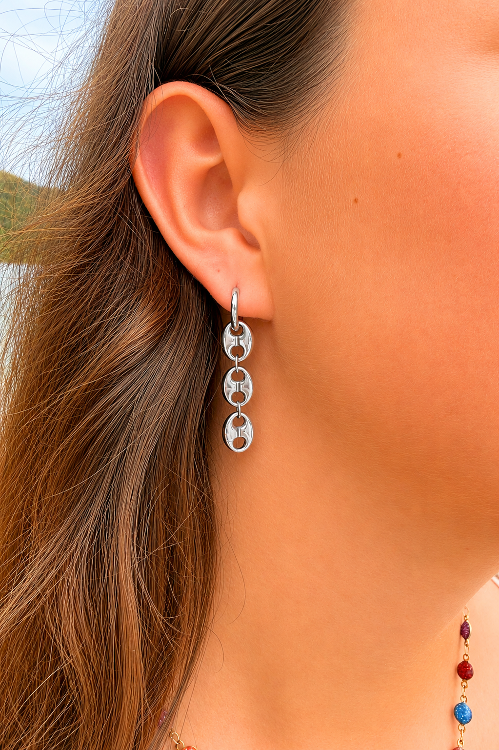 Boucles d'Oreilles Grain de Café Argentées